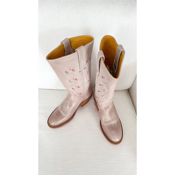 **SOLD** Pink Austin Cut Out Cowboy Western Campus Leather Mid Boots 6.5 - Picture 12 of 13